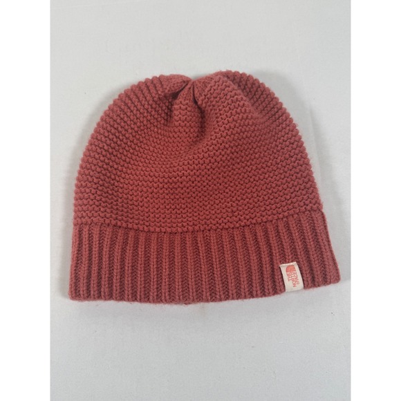 The North Face Womens Beanie Hat Knit Cuffed One Size Acrylic Pinkish Brown - Picture 1 of 5